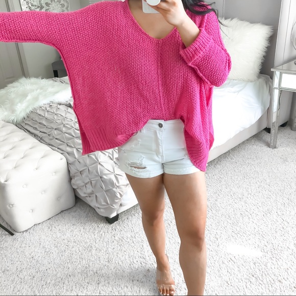 Hot Pink open knit casual top - Picture 5 of 8